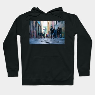 Background abstract street scene of people walking away taken in  Hosier Lane Hoodie